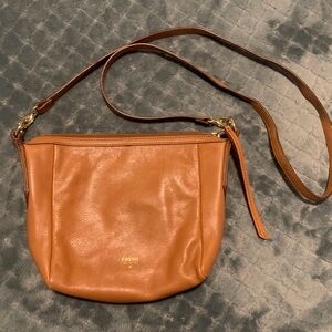 Fossil Leather Crossbody Purse Bag Tan Camel Brown